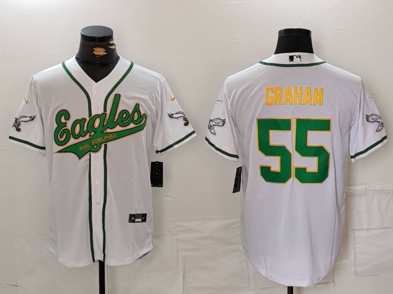 Men's Philadelphia Eagles #55 Brandon Graham White/Gold Cool Base Stitched Baseball Jersey